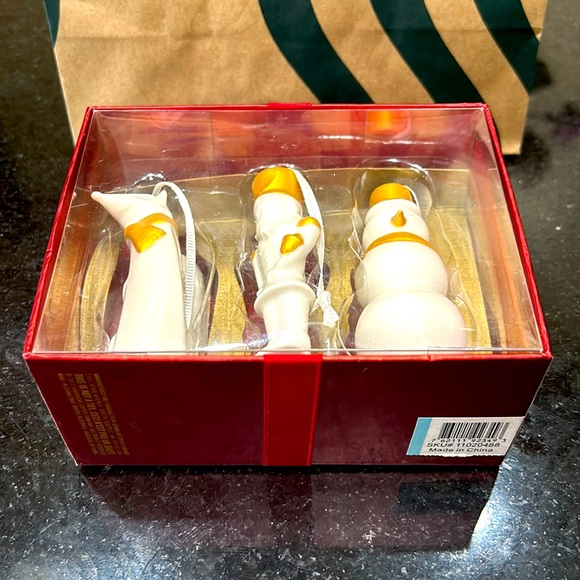 🎄Starbucks Ceramic White With Gold Accents Ornaments Set 2012 NWT - Picture 14 of 14